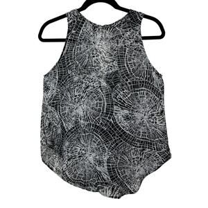 Ovi Black & White Wood Circle Design Keyhole Draped Back Sleeveless Blouse Small